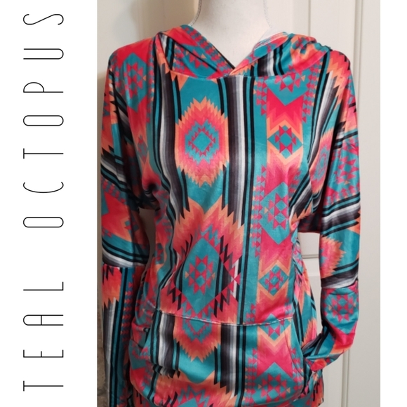 CRAZY TRAIN HOODIE VELVET LIGHT AZTEC WESTERN PINK - Picture 2 of 8